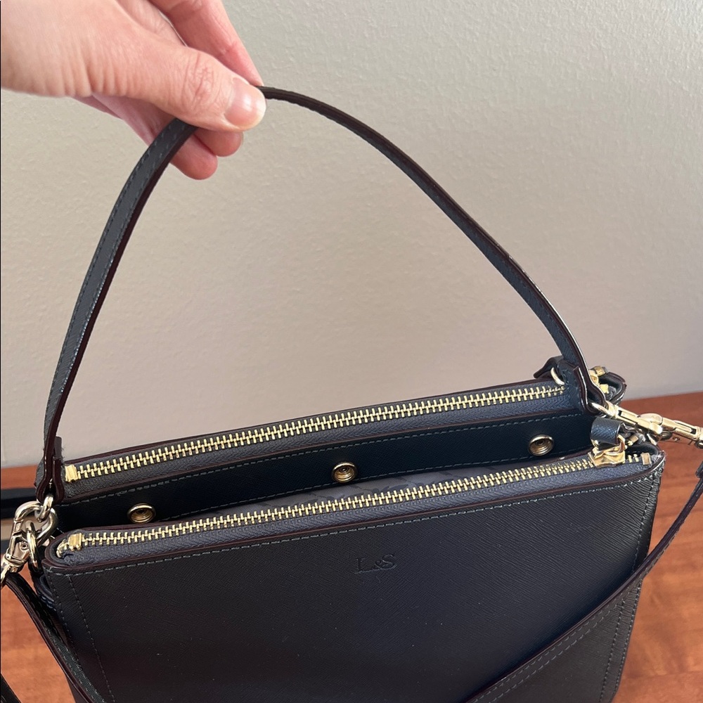 Lo & Sons Pearl Convertible Crossbody Saffiano Leather Shoulder Bag Dark Grey - Picture 2 of 13